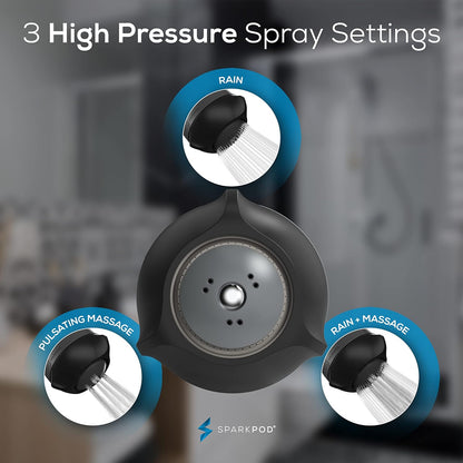 High Pressure Shower Head, 3 Inch Fixed Showerhead, Black Matte | Rain, Pulsating & Combo Modes, Helps Boosts Low Water Pressure, Anti-Clog Nozzles, Easy Install