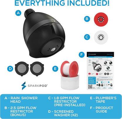 High Pressure Shower Head, 3 Inch Fixed Showerhead, Black Matte | Rain, Pulsating & Combo Modes, Helps Boosts Low Water Pressure, Anti-Clog Nozzles, Easy Install