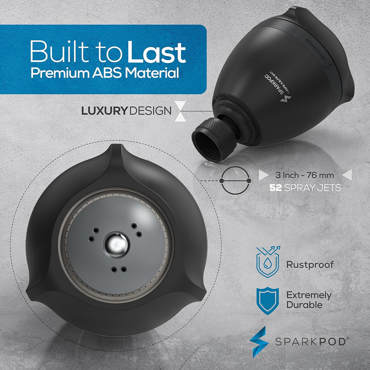 High Pressure Shower Head, 3 Inch Fixed Showerhead, Black Matte | Rain, Pulsating & Combo Modes, Helps Boosts Low Water Pressure, Anti-Clog Nozzles, Easy Install