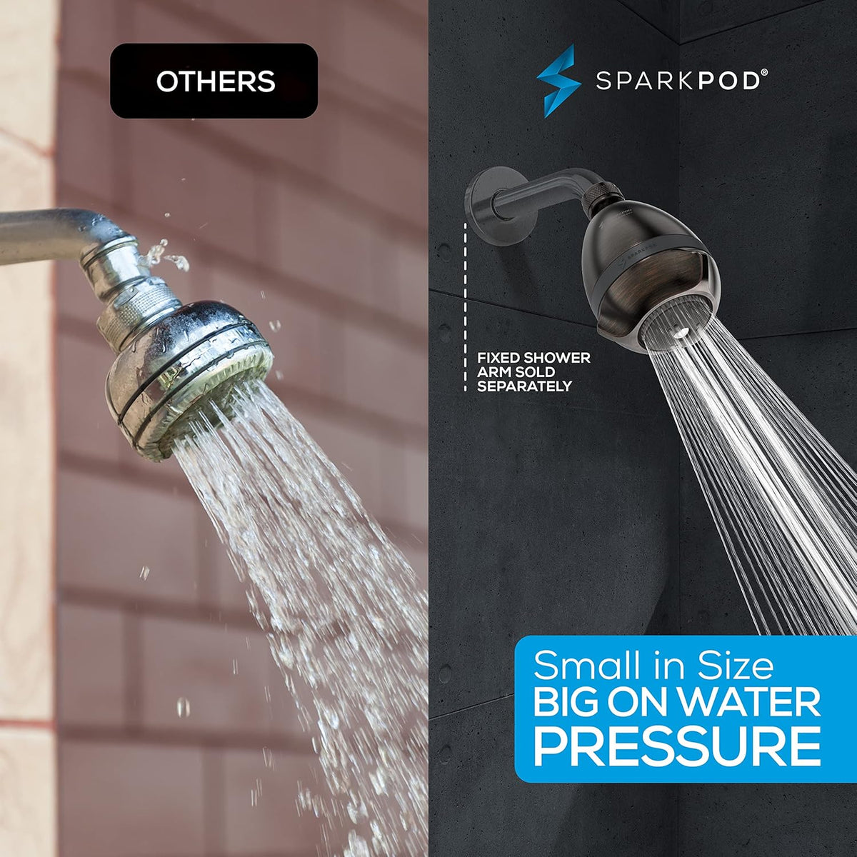 High Pressure Shower Head, 3 Inch Fixed Showerhead, Black Matte | Rain, Pulsating & Combo Modes, Helps Boosts Low Water Pressure, Anti-Clog Nozzles, Easy Install