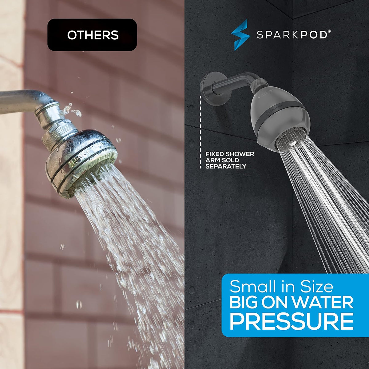 High Pressure Shower Head, 3 Inch Fixed Showerhead, Black Matte | Rain, Pulsating & Combo Modes, Helps Boosts Low Water Pressure, Anti-Clog Nozzles, Easy Install