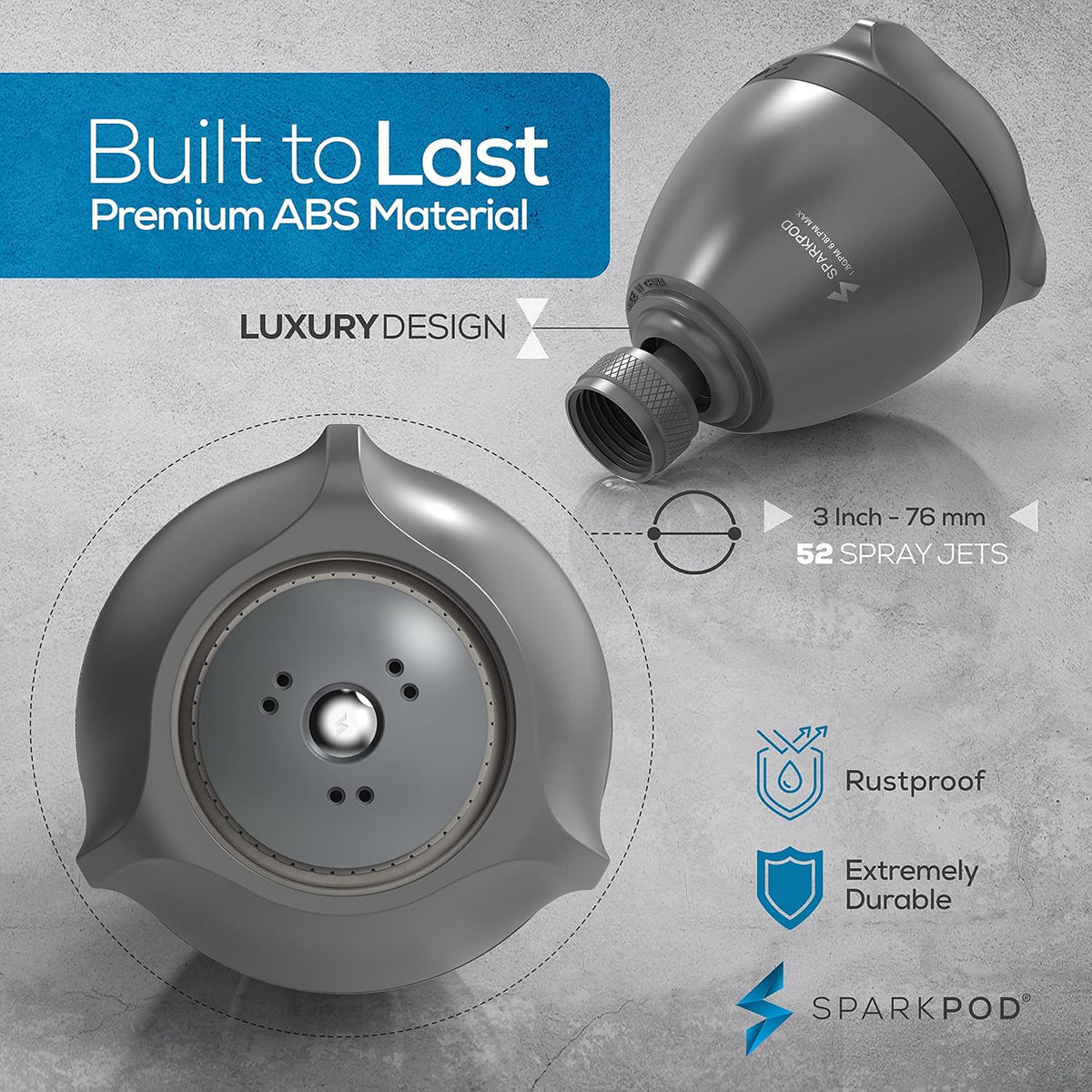 High Pressure Shower Head, 3 Inch Fixed Showerhead, Black Matte | Rain, Pulsating & Combo Modes, Helps Boosts Low Water Pressure, Anti-Clog Nozzles, Easy Install