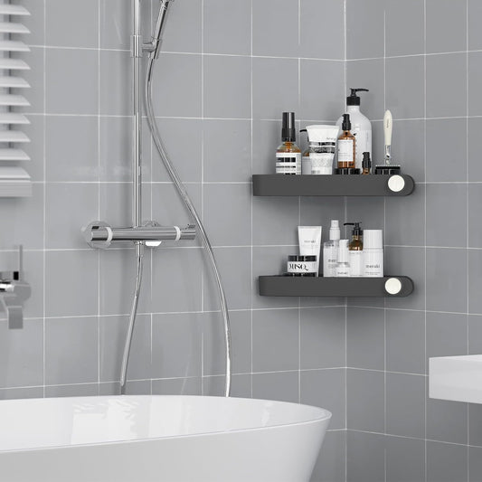 Plastic Shower Caddy Corner (for 90° Only), 2 Pack, White | Adhesive Corner Shower Shelves for Bathroom Organizers and Storage, Bathroom Decor