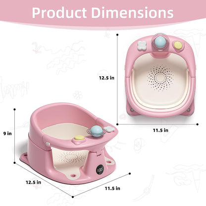 Baby Bath Seat for Babies 6 Months & up with Thermometer, Non-Slip Toddler Bath Seats for Sitting Up, Safe Infant & Newborn Bathtub Chair with 4 Suction Cups, Soft Cushion & Temperature Display, Gray