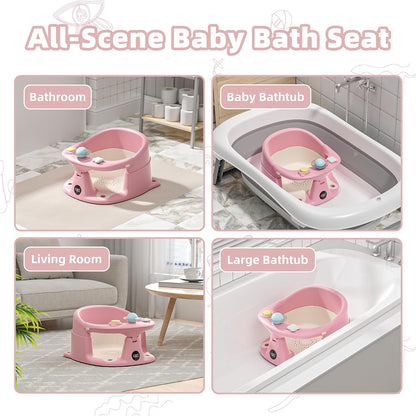 Baby Bath Seat for Babies 6 Months & up with Thermometer, Non-Slip Toddler Bath Seats for Sitting Up, Safe Infant & Newborn Bathtub Chair with 4 Suction Cups, Soft Cushion & Temperature Display, Gray