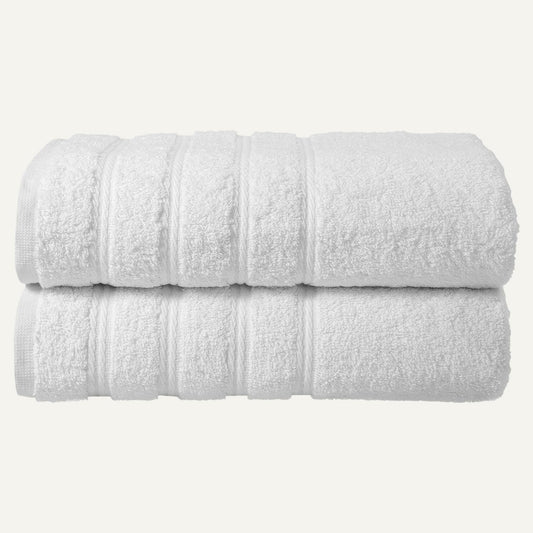 Medley Bath Towels 2-Pack 27"x54", Soft, Quick-Dry, Super Absorbent, 100% Organic Cotton, Dobby Ribbed Border, Lightweight, Lint-Free, Fade-Resistant Bath, Gym, Spa - White