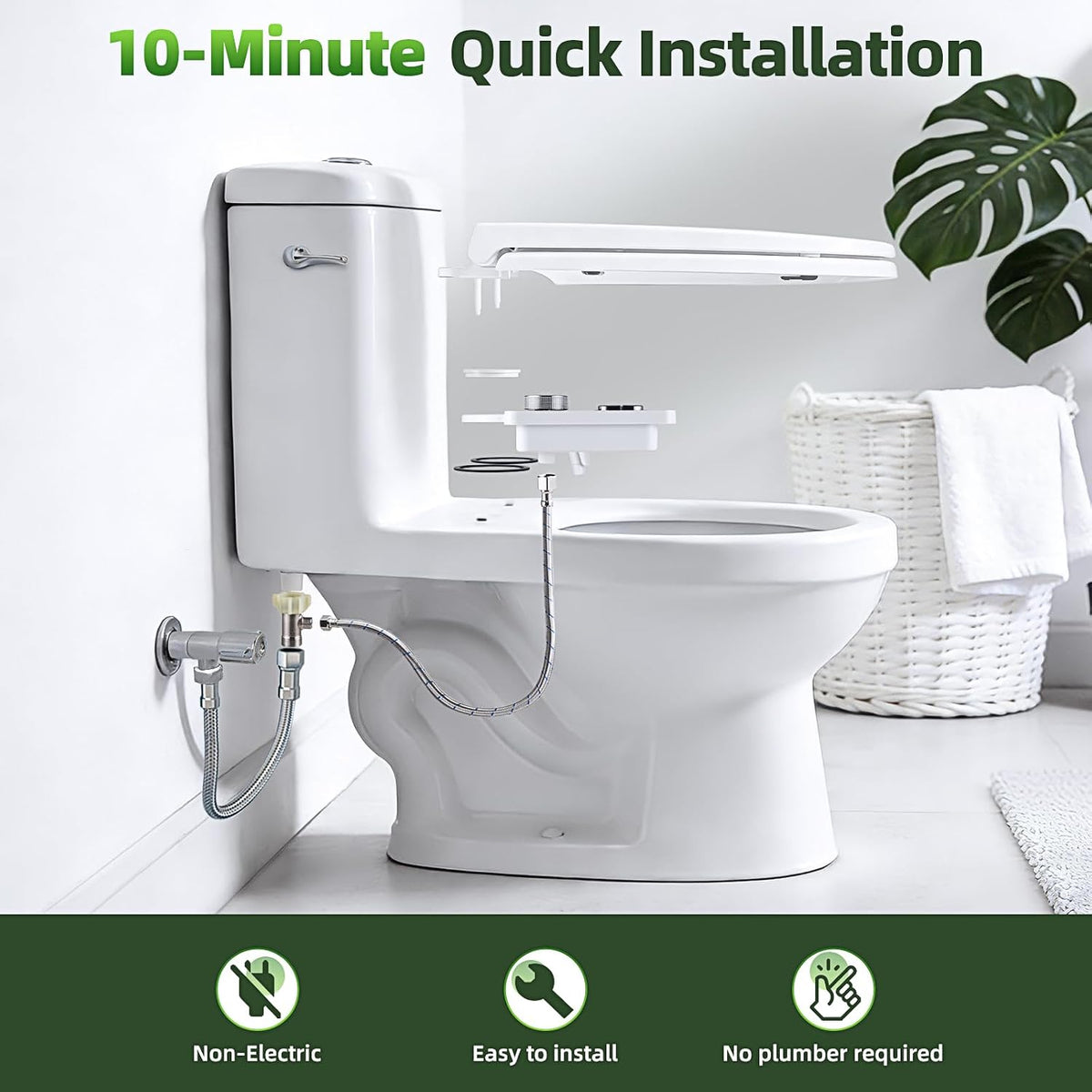 Bidet Attachment, Non-Electric Cold Water Bidet Toilet Seat Attachment with Pressure Controls, Retractable Self-Cleaning Dual Nozzles for Frontal & Rear Wash - Black