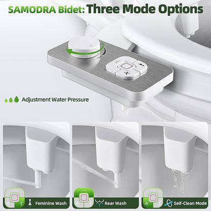 Bidet Attachment, Non-Electric Cold Water Bidet Toilet Seat Attachment with Pressure Controls, Retractable Self-Cleaning Dual Nozzles for Frontal & Rear Wash - Black