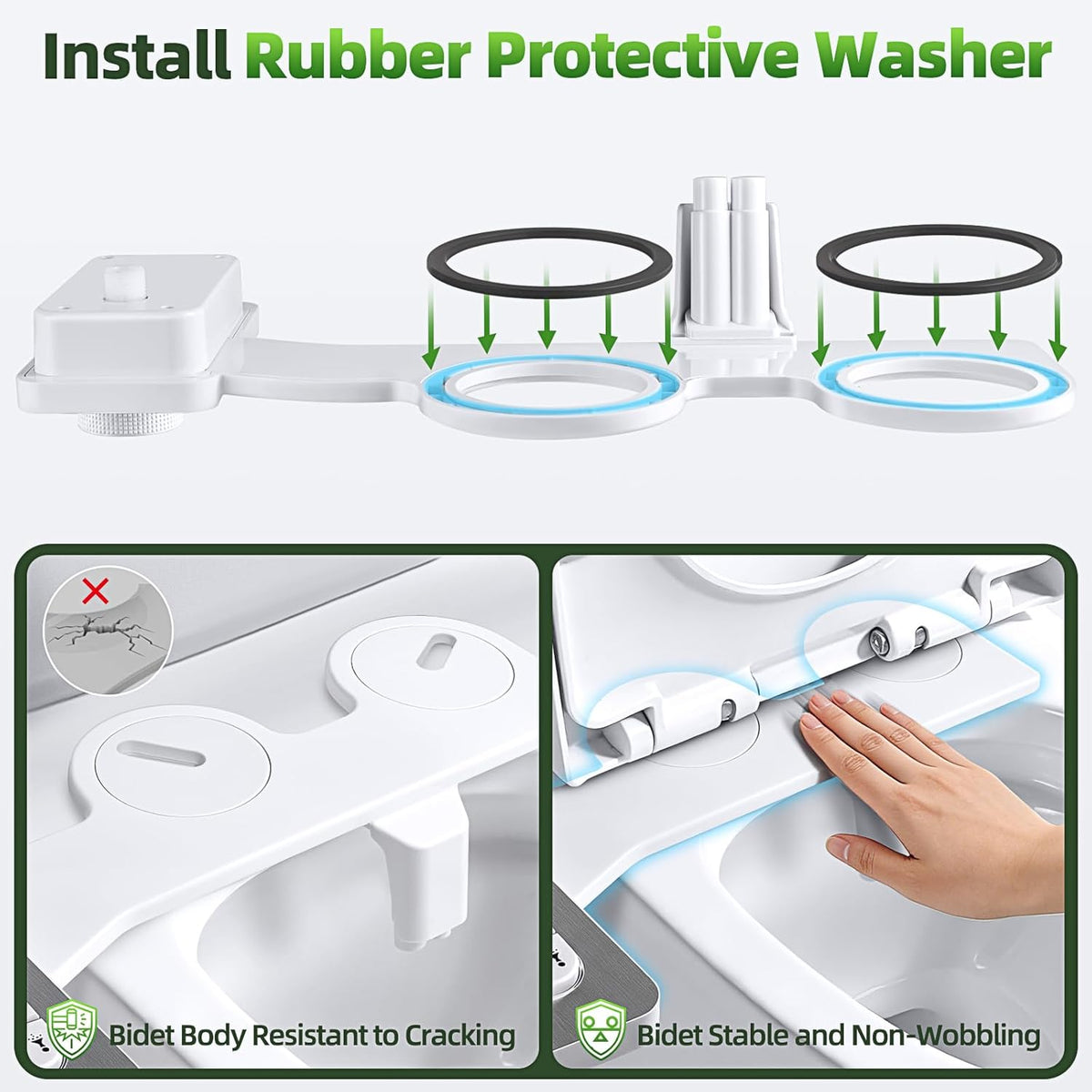 Bidet Attachment, Non-Electric Cold Water Bidet Toilet Seat Attachment with Pressure Controls, Retractable Self-Cleaning Dual Nozzles for Frontal & Rear Wash - Black