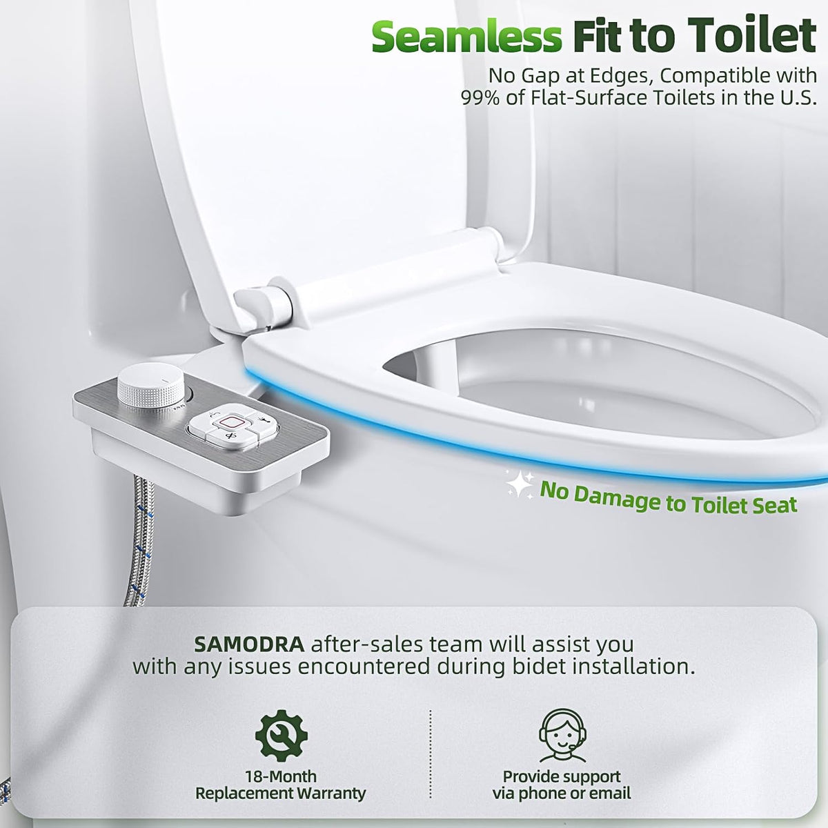 Bidet Attachment, Non-Electric Cold Water Bidet Toilet Seat Attachment with Pressure Controls, Retractable Self-Cleaning Dual Nozzles for Frontal & Rear Wash - Black