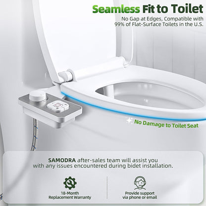 Bidet Attachment, Non-Electric Cold Water Bidet Toilet Seat Attachment with Pressure Controls, Retractable Self-Cleaning Dual Nozzles for Frontal & Rear Wash - Black