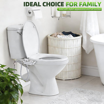 Bidet Attachment, Non-Electric Cold Water Bidet Toilet Seat Attachment with Pressure Controls, Retractable Self-Cleaning Dual Nozzles for Frontal & Rear Wash - Black