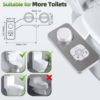 Bidet Attachment, Non-Electric Cold Water Bidet Toilet Seat Attachment with Pressure Controls, Retractable Self-Cleaning Dual Nozzles for Frontal & Rear Wash - Black