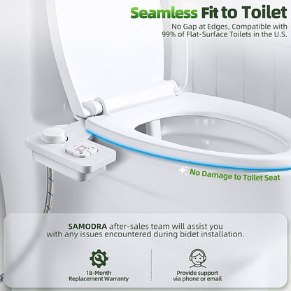 Bidet Attachment, Non-Electric Cold Water Bidet Toilet Seat Attachment with Pressure Controls, Retractable Self-Cleaning Dual Nozzles for Frontal & Rear Wash - Black
