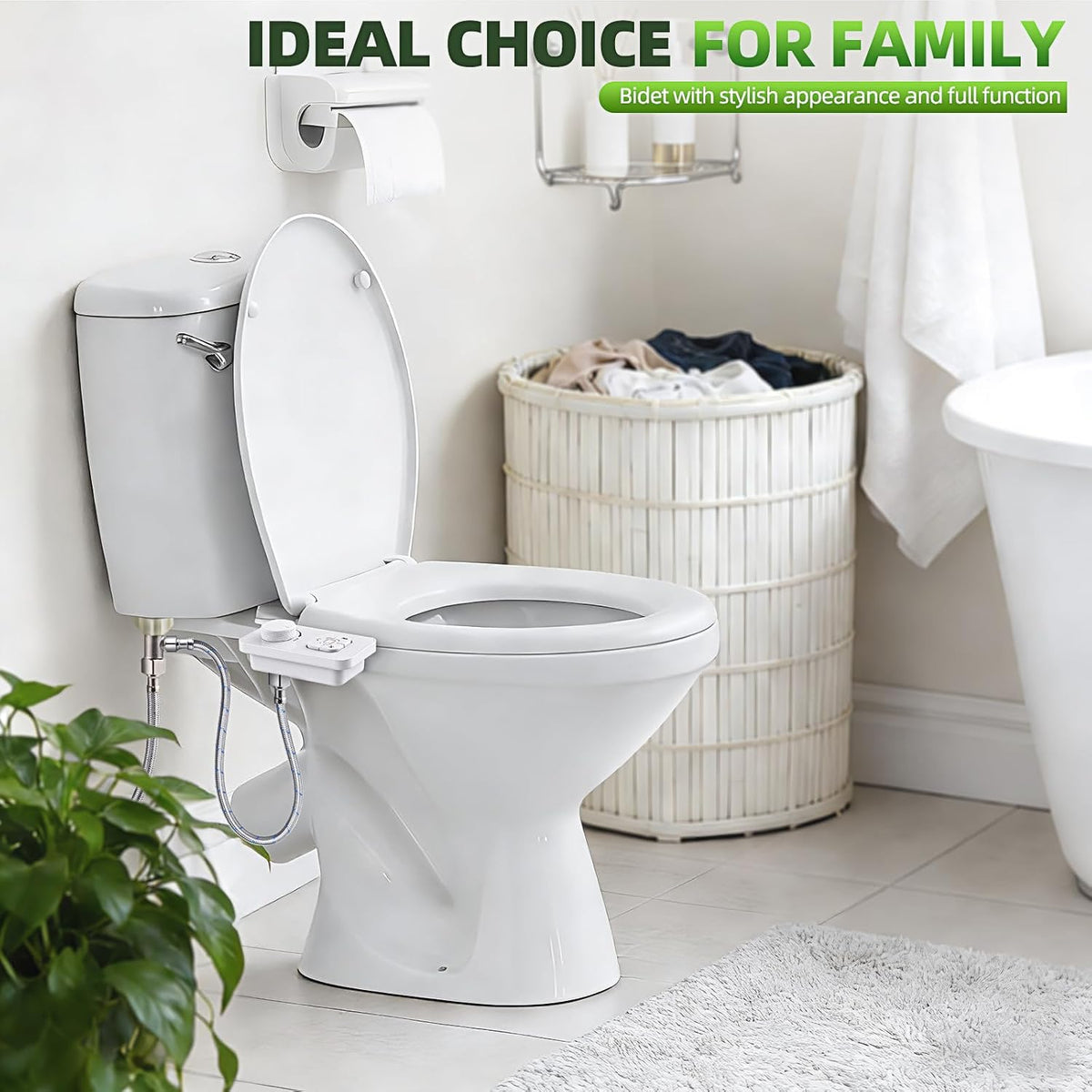 Bidet Attachment, Non-Electric Cold Water Bidet Toilet Seat Attachment with Pressure Controls, Retractable Self-Cleaning Dual Nozzles for Frontal & Rear Wash - Black