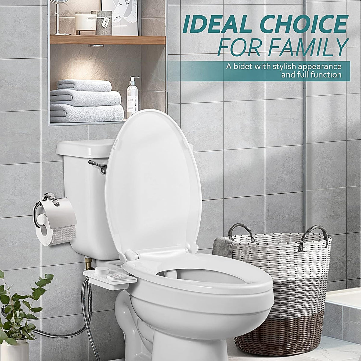 Bidet Attachment, Non-Electric Cold Water Bidet Toilet Seat Attachment with Pressure Controls, Retractable Self-Cleaning Dual Nozzles for Frontal & Rear Wash - Black