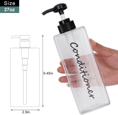 21oz Shampoo Dispenser - Refillable Shampoo and Conditioner Bottles (Clear, Set of 3) - Modern Shampoo Bottles for Shower Soap - Empty Shampoo Conditioner Body Wash Dispenser Set - for Hotel Bathroom