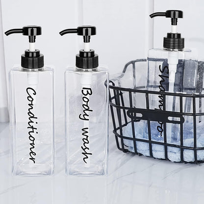 21oz Shampoo Dispenser - Refillable Shampoo and Conditioner Bottles (Clear, Set of 3) - Modern Shampoo Bottles for Shower Soap - Empty Shampoo Conditioner Body Wash Dispenser Set - for Hotel Bathroom