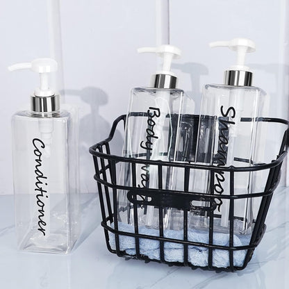 21oz Shampoo Dispenser - Refillable Shampoo and Conditioner Bottles (Clear, Set of 3) - Modern Shampoo Bottles for Shower Soap - Empty Shampoo Conditioner Body Wash Dispenser Set - for Hotel Bathroom