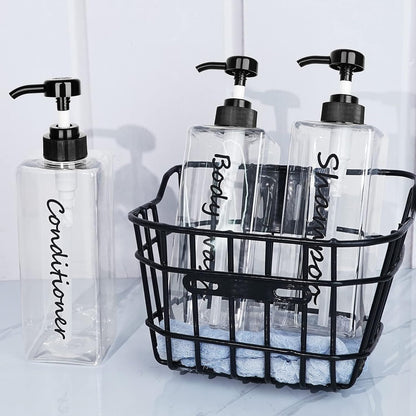21oz Shampoo Dispenser - Refillable Shampoo and Conditioner Bottles (Clear, Set of 3) - Modern Shampoo Bottles for Shower Soap - Empty Shampoo Conditioner Body Wash Dispenser Set - for Hotel Bathroom