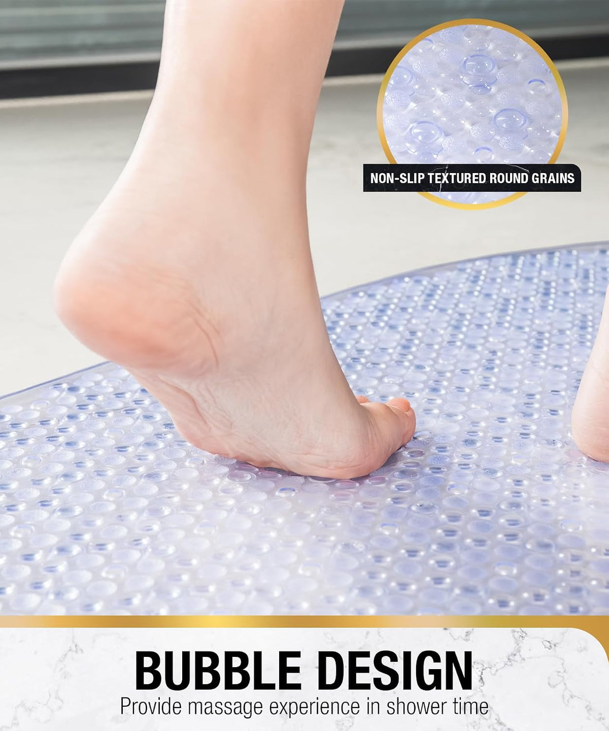 Bathtub Mat Non Slip, 27x15 Inch Bubble Oval Bath Tub Mat for Bathroom, Machine Washable Shower Mat with Suction Cups and Drain Holes, Clear