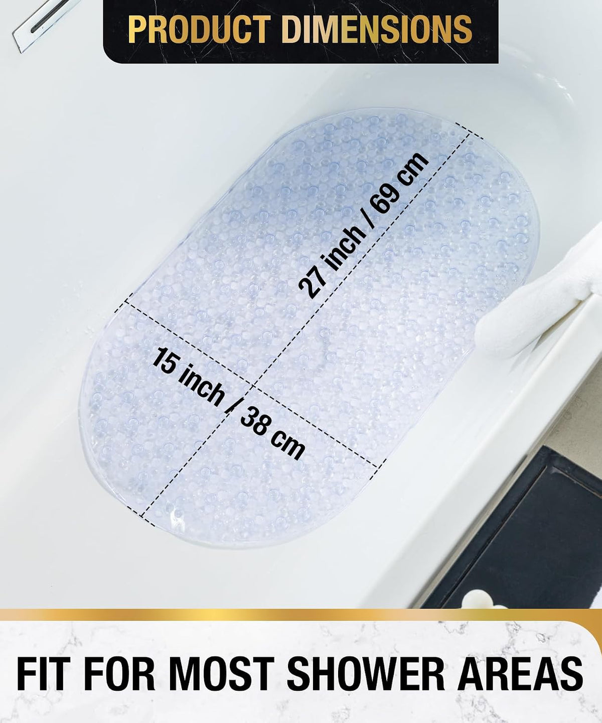 Bathtub Mat Non Slip, 27x15 Inch Bubble Oval Bath Tub Mat for Bathroom, Machine Washable Shower Mat with Suction Cups and Drain Holes, Clear