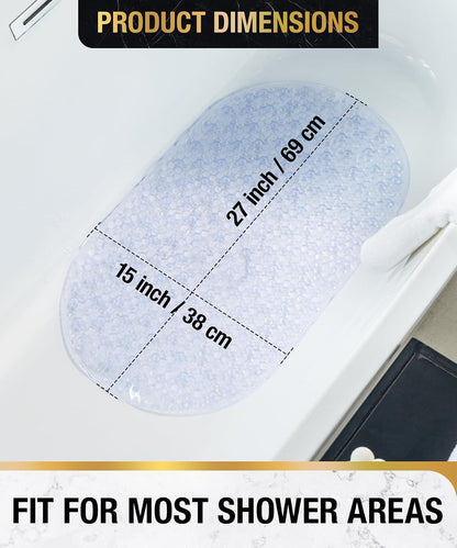 Bathtub Mat Non Slip, 27x15 Inch Bubble Oval Bath Tub Mat for Bathroom, Machine Washable Shower Mat with Suction Cups and Drain Holes, Clear