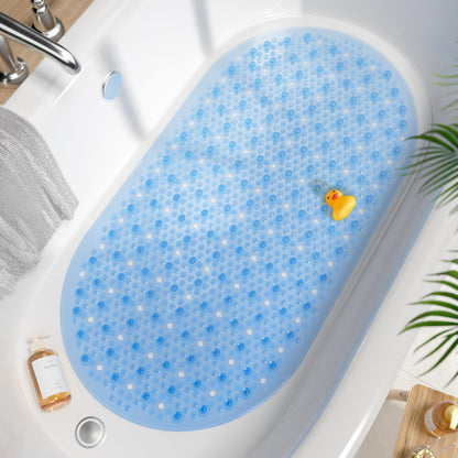 Bathtub Mat Non Slip, 27x15 Inch Bubble Oval Bath Tub Mat for Bathroom, Machine Washable Shower Mat with Suction Cups and Drain Holes, Clear