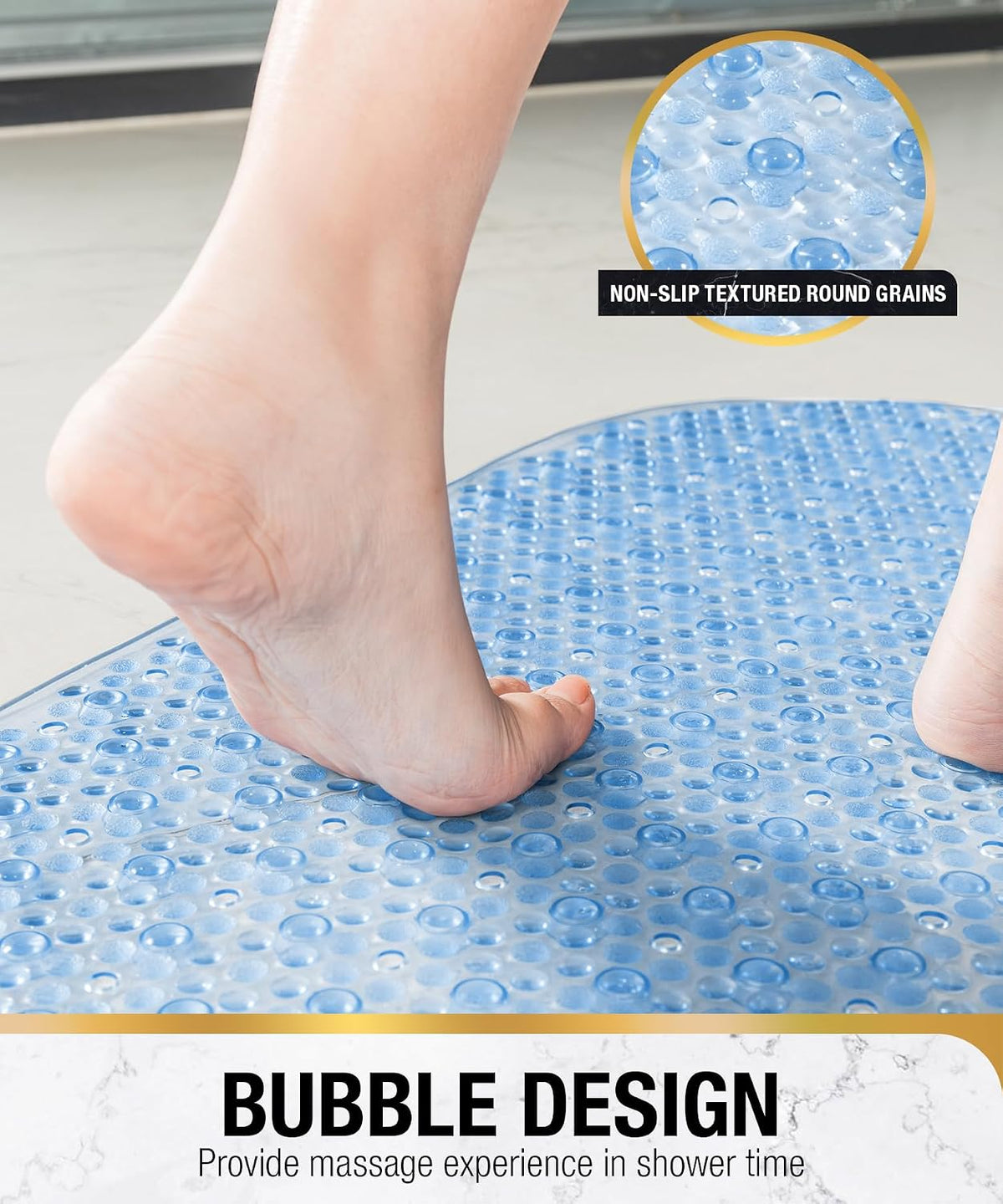Bathtub Mat Non Slip, 27x15 Inch Bubble Oval Bath Tub Mat for Bathroom, Machine Washable Shower Mat with Suction Cups and Drain Holes, Clear