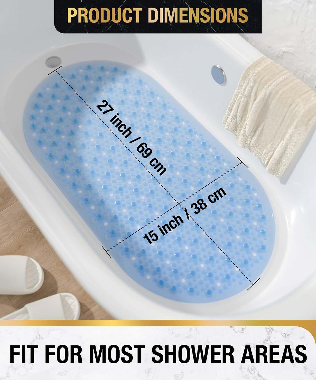 Bathtub Mat Non Slip, 27x15 Inch Bubble Oval Bath Tub Mat for Bathroom, Machine Washable Shower Mat with Suction Cups and Drain Holes, Clear
