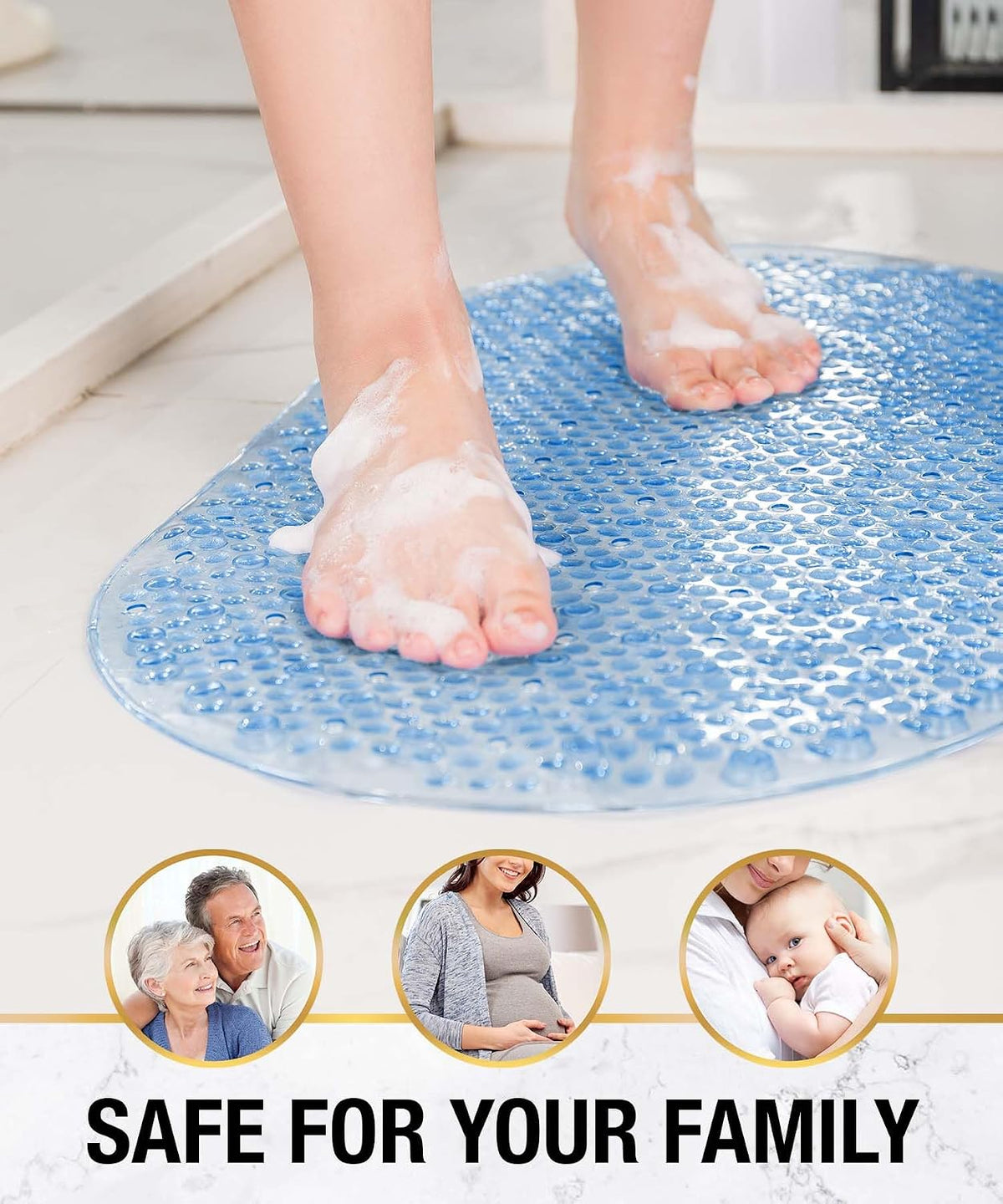 Bathtub Mat Non Slip, 27x15 Inch Bubble Oval Bath Tub Mat for Bathroom, Machine Washable Shower Mat with Suction Cups and Drain Holes, Clear