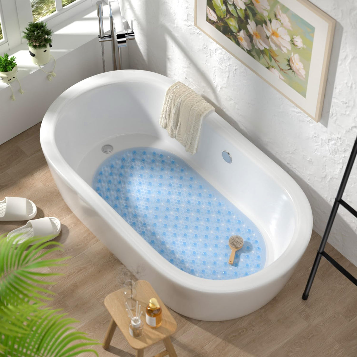 Bathtub Mat Non Slip, 27x15 Inch Bubble Oval Bath Tub Mat for Bathroom, Machine Washable Shower Mat with Suction Cups and Drain Holes, Clear