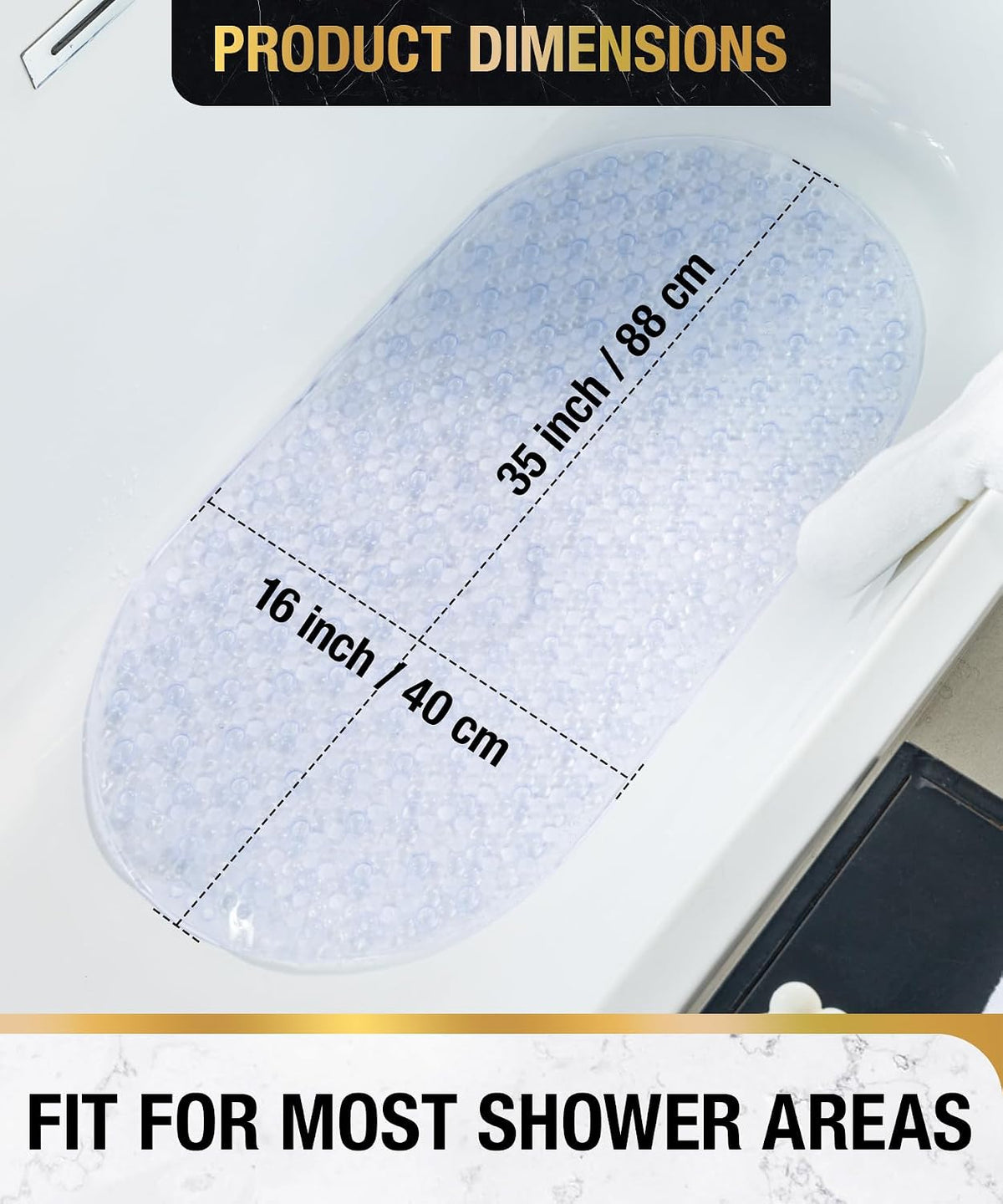 Bathtub Mat Non Slip, 27x15 Inch Bubble Oval Bath Tub Mat for Bathroom, Machine Washable Shower Mat with Suction Cups and Drain Holes, Clear