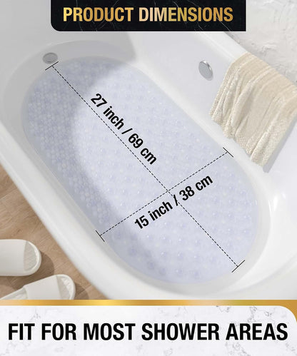 Bathtub Mat Non Slip, 27x15 Inch Bubble Oval Bath Tub Mat for Bathroom, Machine Washable Shower Mat with Suction Cups and Drain Holes, Clear