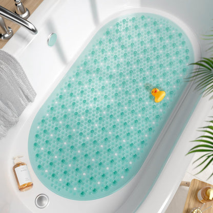 Bathtub Mat Non Slip, 27x15 Inch Bubble Oval Bath Tub Mat for Bathroom, Machine Washable Shower Mat with Suction Cups and Drain Holes, Clear