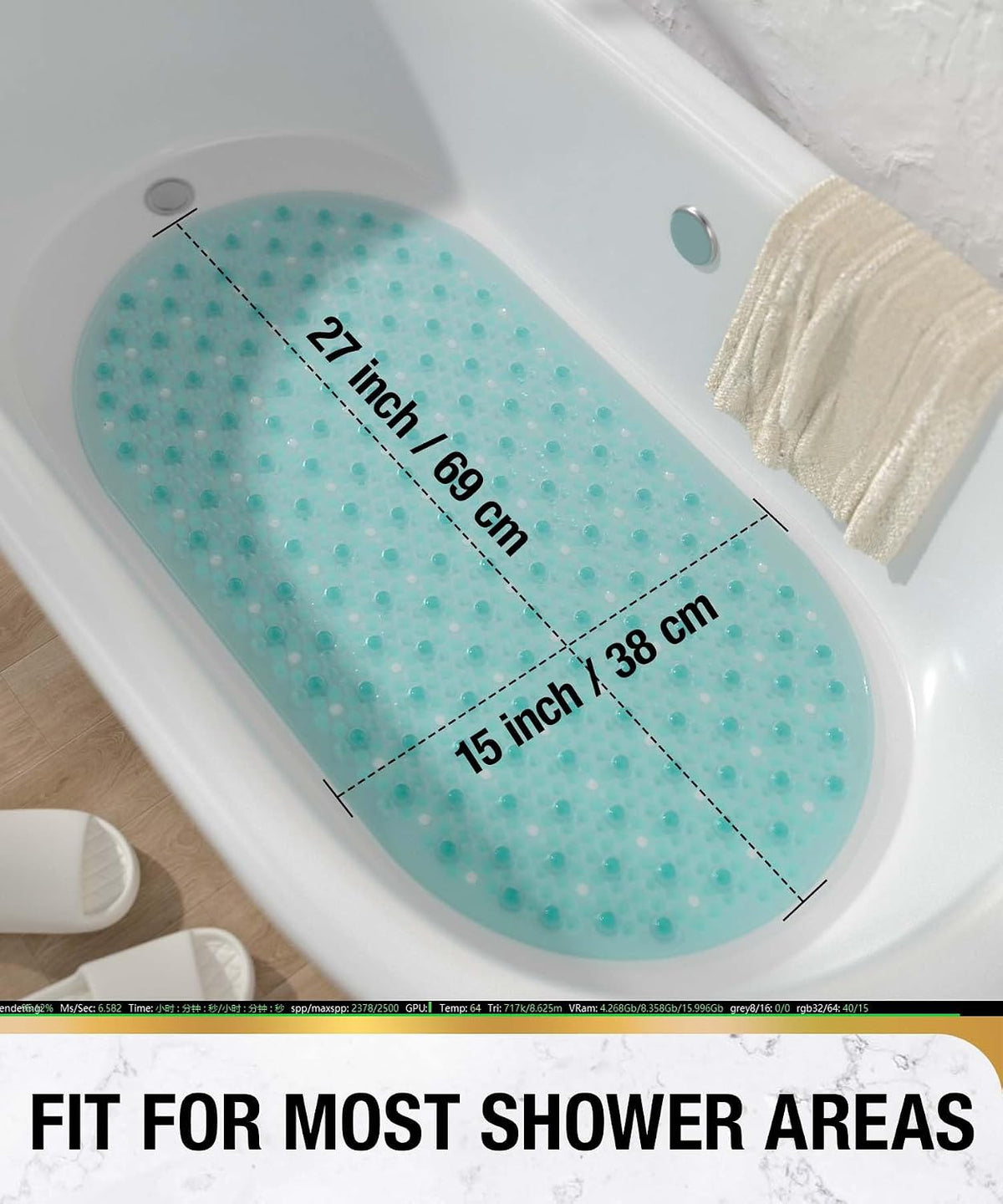 Bathtub Mat Non Slip, 27x15 Inch Bubble Oval Bath Tub Mat for Bathroom, Machine Washable Shower Mat with Suction Cups and Drain Holes, Clear