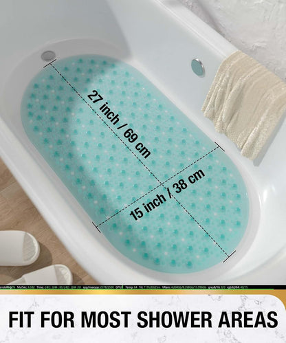 Bathtub Mat Non Slip, 27x15 Inch Bubble Oval Bath Tub Mat for Bathroom, Machine Washable Shower Mat with Suction Cups and Drain Holes, Clear