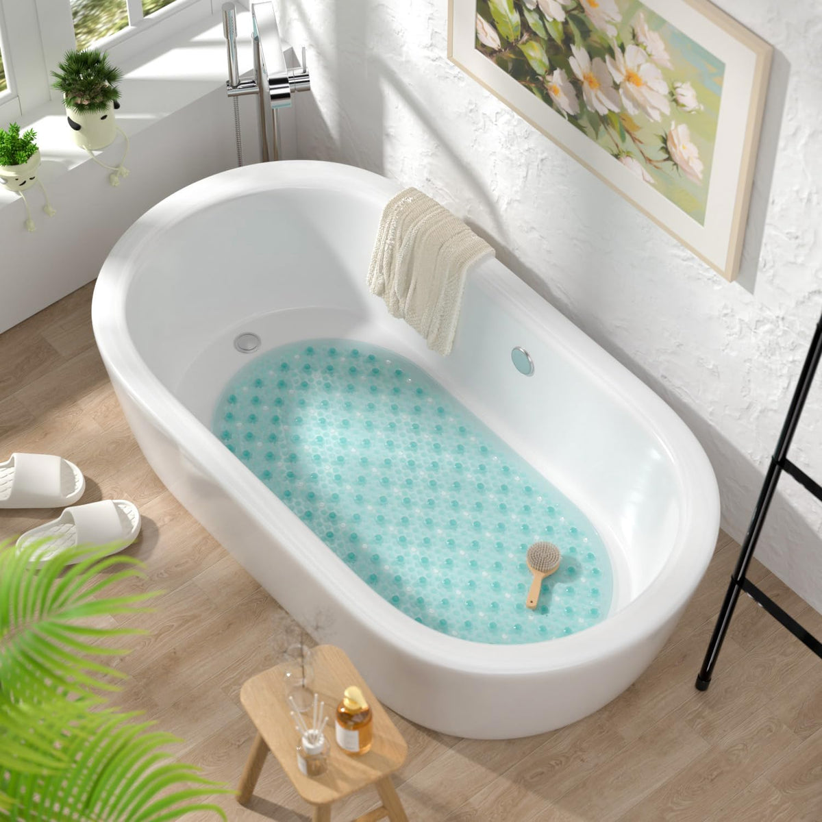 Bathtub Mat Non Slip, 27x15 Inch Bubble Oval Bath Tub Mat for Bathroom, Machine Washable Shower Mat with Suction Cups and Drain Holes, Clear
