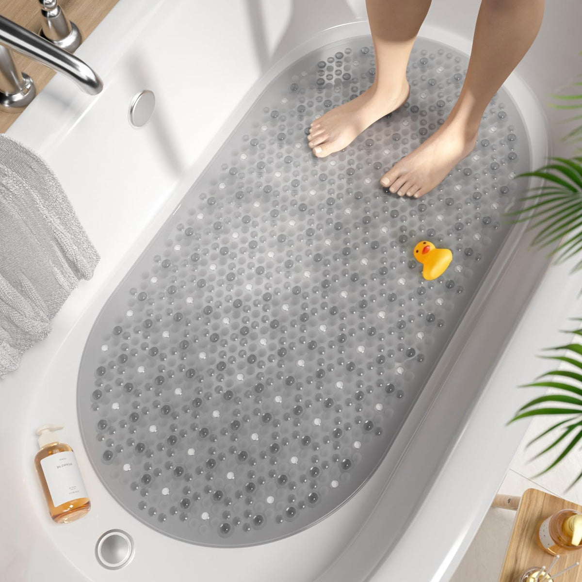 Bathtub Mat Non Slip, 27x15 Inch Bubble Oval Bath Tub Mat for Bathroom, Machine Washable Shower Mat with Suction Cups and Drain Holes, Clear