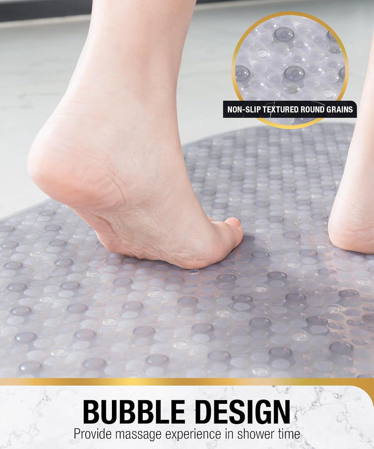 Bathtub Mat Non Slip, 27x15 Inch Bubble Oval Bath Tub Mat for Bathroom, Machine Washable Shower Mat with Suction Cups and Drain Holes, Clear
