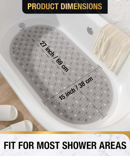 Bathtub Mat Non Slip, 27x15 Inch Bubble Oval Bath Tub Mat for Bathroom, Machine Washable Shower Mat with Suction Cups and Drain Holes, Clear