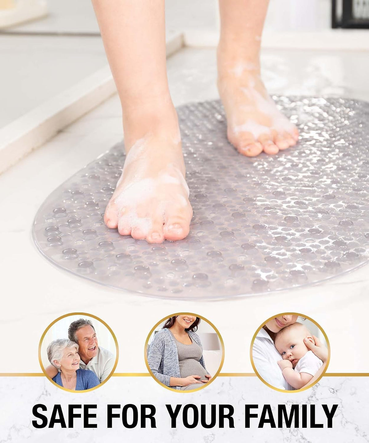 Bathtub Mat Non Slip, 27x15 Inch Bubble Oval Bath Tub Mat for Bathroom, Machine Washable Shower Mat with Suction Cups and Drain Holes, Clear