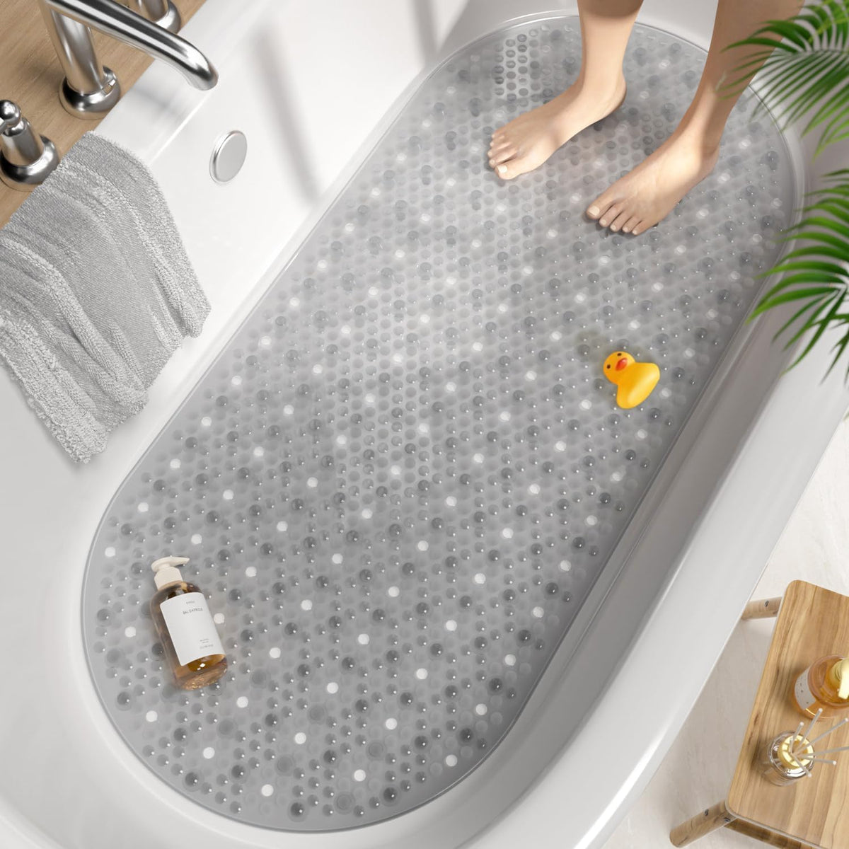 Bathtub Mat Non Slip, 27x15 Inch Bubble Oval Bath Tub Mat for Bathroom, Machine Washable Shower Mat with Suction Cups and Drain Holes, Clear