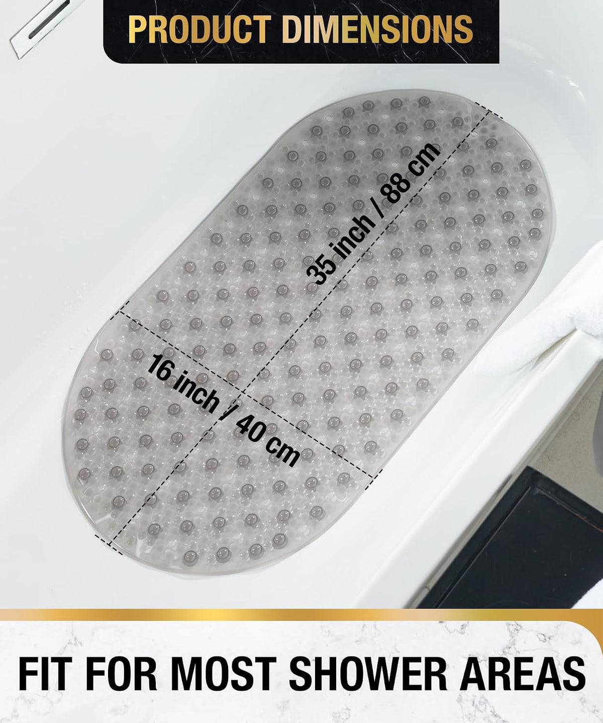 Bathtub Mat Non Slip, 27x15 Inch Bubble Oval Bath Tub Mat for Bathroom, Machine Washable Shower Mat with Suction Cups and Drain Holes, Clear