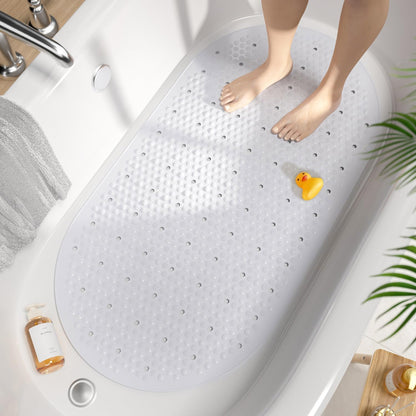 Bathtub Mat Non Slip, 27x15 Inch Bubble Oval Bath Tub Mat for Bathroom, Machine Washable Shower Mat with Suction Cups and Drain Holes, Clear
