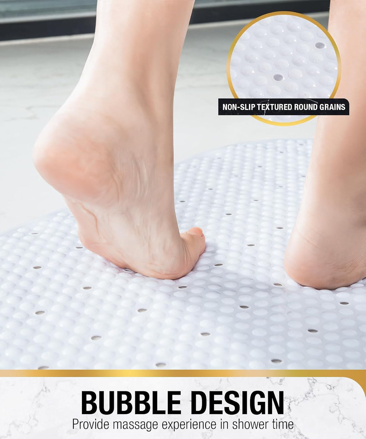 Bathtub Mat Non Slip, 27x15 Inch Bubble Oval Bath Tub Mat for Bathroom, Machine Washable Shower Mat with Suction Cups and Drain Holes, Clear