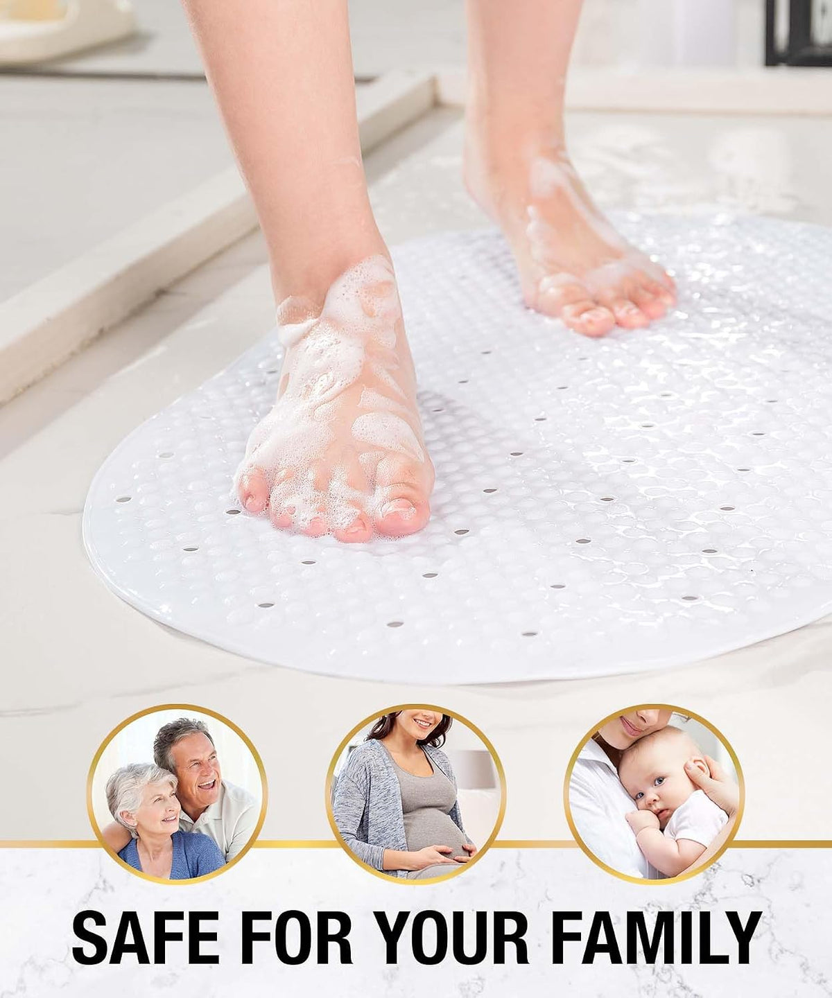 Bathtub Mat Non Slip, 27x15 Inch Bubble Oval Bath Tub Mat for Bathroom, Machine Washable Shower Mat with Suction Cups and Drain Holes, Clear
