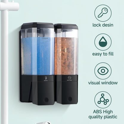 Shampoo and Conditioner Dispenser 3 Chamber No Drill Shampoo Dispenser for Shower Wall Mounted Shower Soap Dispenser 3 * 500ml Refillable Shower Dispenser for Bathroom Hotel(Black 3 Chamber)