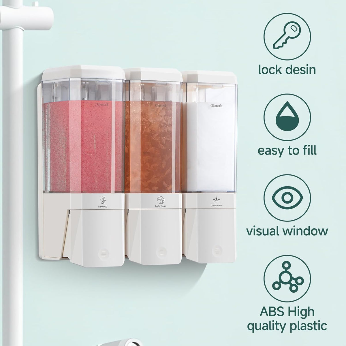 Shampoo and Conditioner Dispenser 3 Chamber No Drill Shampoo Dispenser for Shower Wall Mounted Shower Soap Dispenser 3 * 500ml Refillable Shower Dispenser for Bathroom Hotel(Black 3 Chamber)