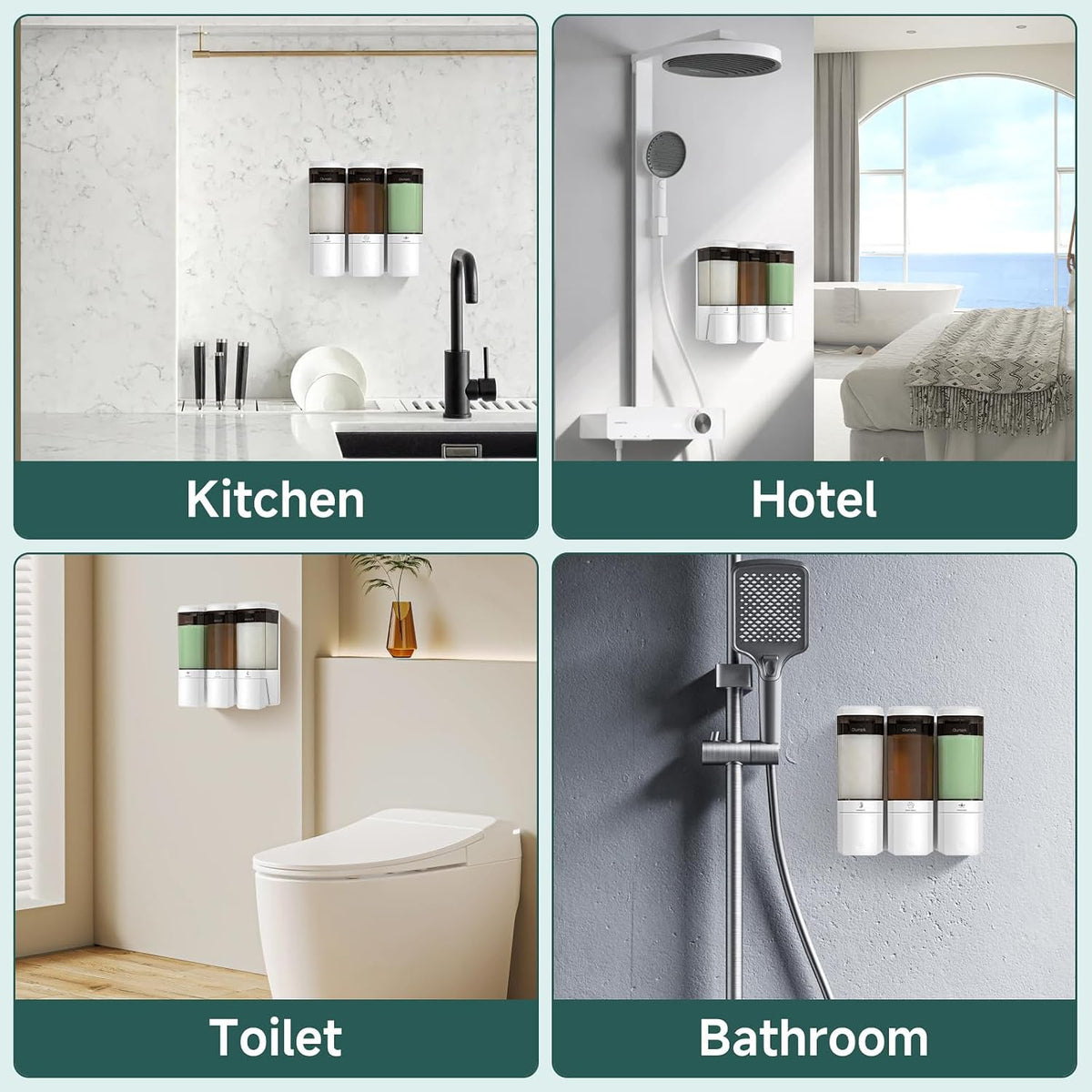 Shampoo and Conditioner Dispenser 3 Chamber No Drill Shampoo Dispenser for Shower Wall Mounted Shower Soap Dispenser 3 * 500ml Refillable Shower Dispenser for Bathroom Hotel(Black 3 Chamber)